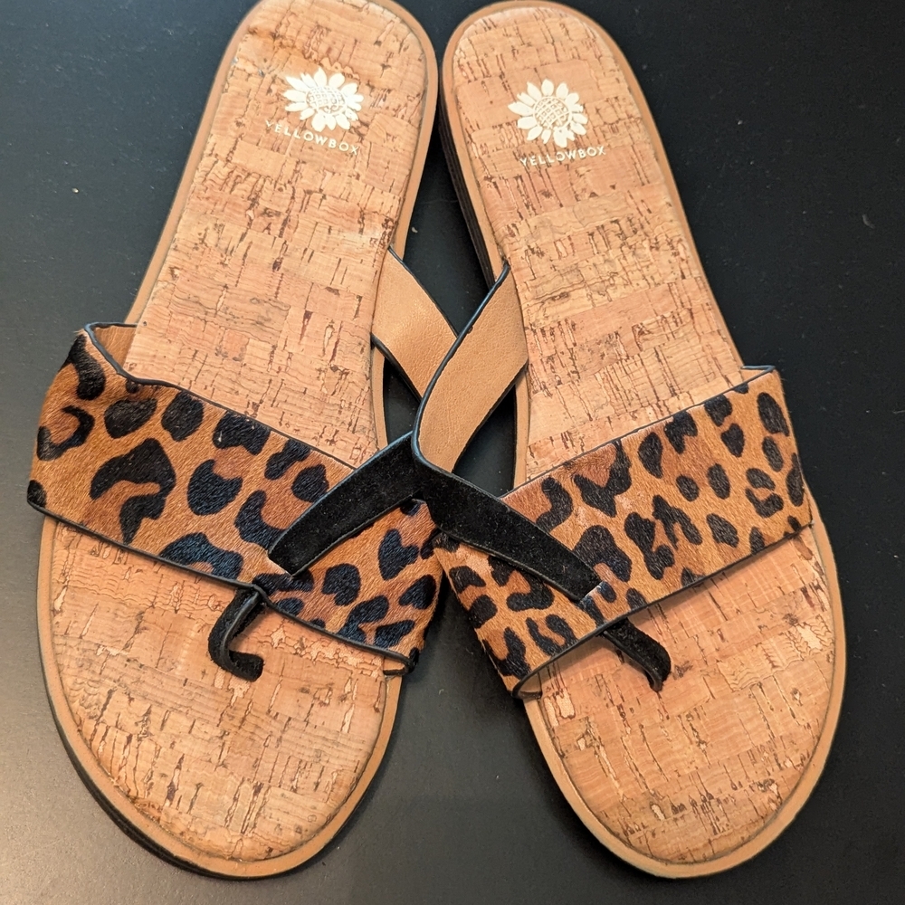 Yellow Box Animal Print Cork Sandals